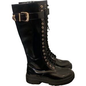 Gianni Bini Shiny Black Lace-Up Boots